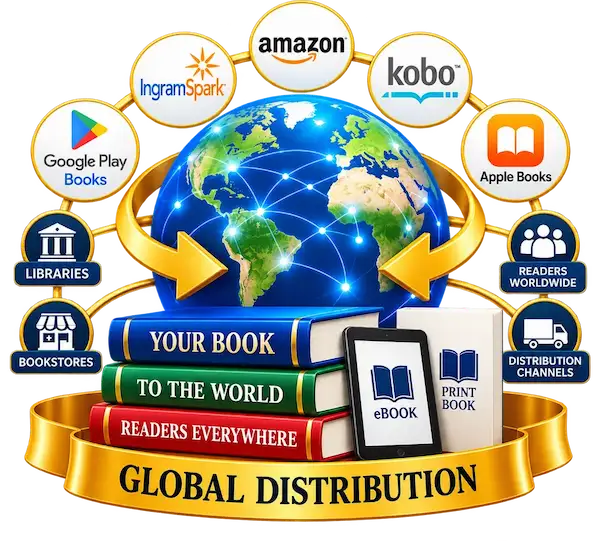 Global book distribution to international marketplaces, bookstores, libraries, and readers